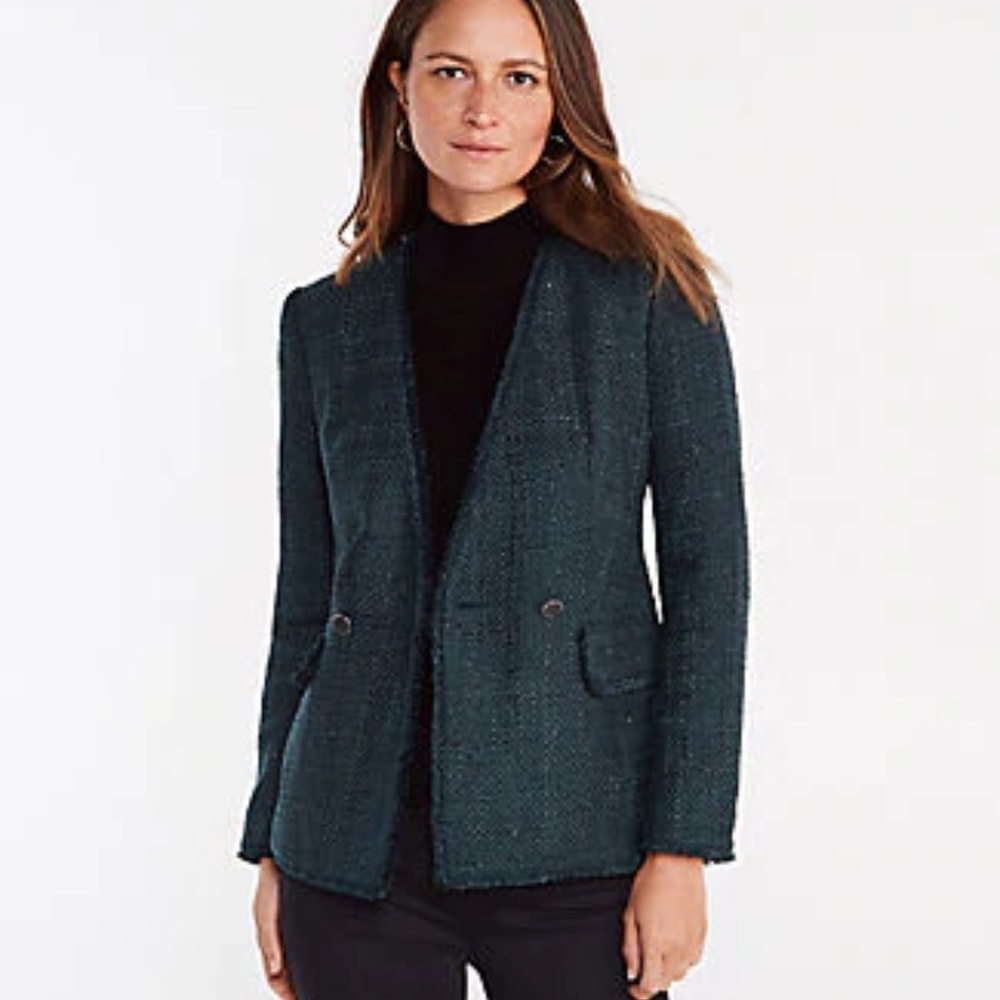 NWOT Ann Taylor Tweed Blazer Jacket in Pine Green - Sz 12